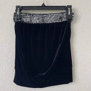 Aqua Womens Y2K Sequin Tube Top S Black Velvet Witchy Fairy Goth Vamp Night Out